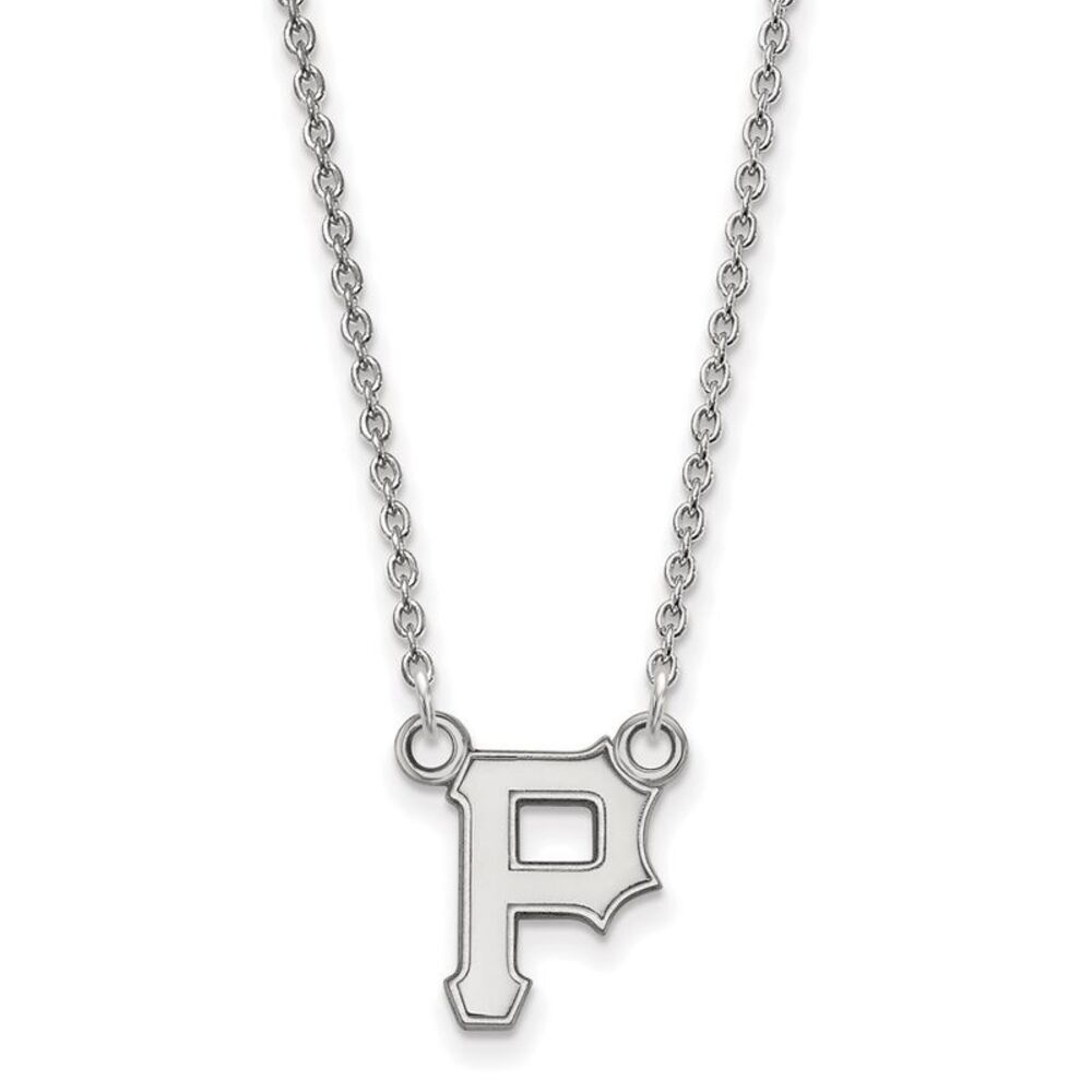 10K White Gold MLB Pittsburgh Pirates Small Letter P Necklace, 18 Inch